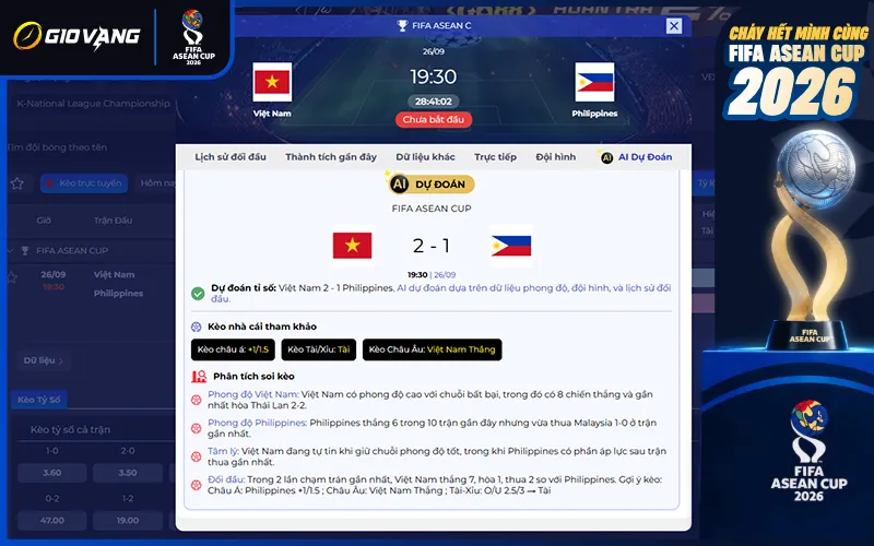Dự đoán AI Việt Nam vs Philippines 18h30 ngày 26/9/2026